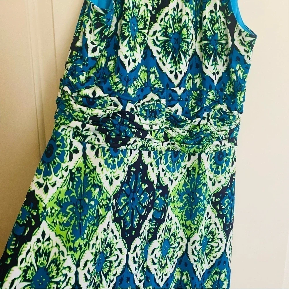 KASPER sleeveless column maxi dress in blue and green size 10 - Picture 4 of 12